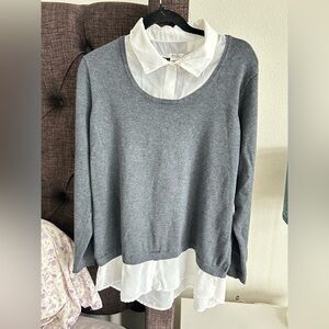 ISELA Gray and White Layered Top